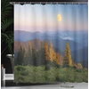 Ambesonne Floral Shower Curtain, Illustration of Poppy Flowers Oil Painting on Canvas Romantic Design Print, Cloth Fabric Bathroom Decor Set with Hooks, 69″ W x 70″ L, Yellow Orange(Slate Blue Fern Green)