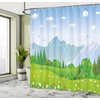 Ambesonne Floral Shower Curtain, Illustration of Poppy Flowers Oil Painting on Canvas Romantic Design Print, Cloth Fabric Bathroom Decor Set with Hooks, 69″ W x 70″ L, Yellow Orange(Green and Pale Blue)