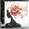 Ambesonne Floral Shower Curtain, Illustration of Poppy Flowers Oil Painting on Canvas Romantic Design Print, Cloth Fabric Bathroom Decor Set with Hooks, 69″ W x 70″ L, Yellow Orange(Pink Black)