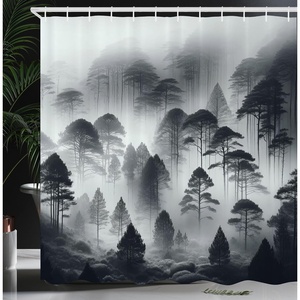 Ambesonne Black and White Shower Curtain, Modern Illustrated Eucalyptus Leaves Ornate Floral Huddle Romantic Vibes, Cloth Fabric Bathroom Decor Set with Hooks, 69″ W x 70″ L, Charcoal Grey(Dark Grey and Coconut)