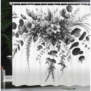 Ambesonne Black and White Shower Curtain, Modern Illustrated Eucalyptus Leaves Ornate Floral Huddle Romantic Vibes, Cloth Fabric Bathroom Decor Set with Hooks, 69″ W x 70″ L, Charcoal Grey(Charcoal Grey)
