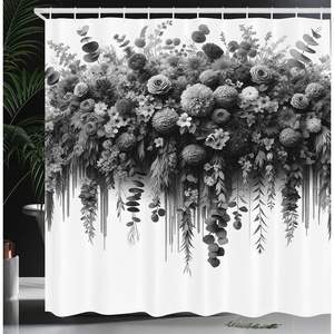 Ambesonne Black and White Shower Curtain, Modern Illustrated Eucalyptus Leaves Ornate Floral Huddle Romantic Vibes, Cloth Fabric Bathroom Decor Set with Hooks, 69″ W x 70″ L, Charcoal Grey(Pale Grey)