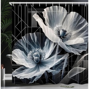 Ambesonne Black and White Shower Curtain, Modern Illustrated Eucalyptus Leaves Ornate Floral Huddle Romantic Vibes, Cloth Fabric Bathroom Decor Set with Hooks, 69″ W x 70″ L, Charcoal Grey(Soft Blue Dark Grey and Ivory)