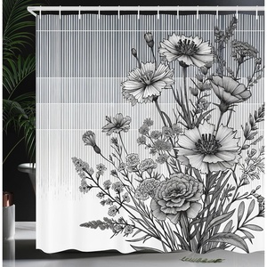 Ambesonne Black and White Shower Curtain, Modern Illustrated Eucalyptus Leaves Ornate Floral Huddle Romantic Vibes, Cloth Fabric Bathroom Decor Set with Hooks, 69″ W x 70″ L, Charcoal Grey(Pale Grey Dimgray)