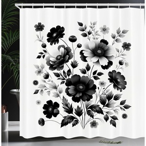 Ambesonne Black and White Shower Curtain, Modern Illustrated Eucalyptus Leaves Ornate Floral Huddle Romantic Vibes, Cloth Fabric Bathroom Decor Set with Hooks, 69″ W x 70″ L, Charcoal Grey(Off White Dark Grey)