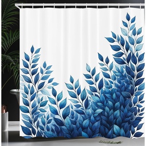 Ambesonne Blue Shower Curtain, Romantic Jumble Leaves with Cold Tone on Plain Backdrop Simple Winter Jungle, Cloth Fabric Bathroom Decor Set with Hooks, 69″ W x 84″ L, Dark Sky Blue White