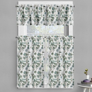 Ambesonne Botanical Valance & Tier Curtain 3 pcs Set, Modern Abstract Eucalyptus Branches on Marble Print Background Art, Window Treatments for Kitchen Room Decor, 55″ x 36″, Pale Reseda Green Grey