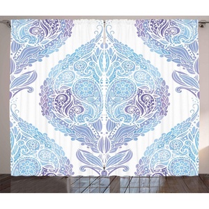 Ambesonne Eastern Curtains, Traditional Paisley Motifs Pattern Floral Flourishing Ornament Tile Pattern, Living Room Bedroom Window Drapes 2 Panel Set, 108″ X 84″, Blue Purple(Blue Purple)
