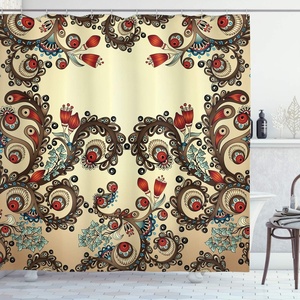Ambesonne Floral Shower Curtain, Illustration of Poppy Flowers Oil Painting on Canvas Romantic Design Print, Cloth Fabric Bathroom Decor Set with Hooks, 69″ W x 70″ L, Yellow Orange(Brown Black)
