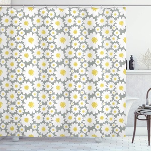 Ambesonne Floral Shower Curtain, Illustration of Poppy Flowers Oil Painting on Canvas Romantic Design Print, Cloth Fabric Bathroom Decor Set with Hooks, 69″ W x 70″ L, Yellow Orange(Grey Yellow)