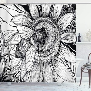 Ambesonne Floral Shower Curtain, Illustration of Poppy Flowers Oil Painting on Canvas Romantic Design Print, Cloth Fabric Bathroom Decor Set with Hooks, 69″ W x 70″ L, Yellow Orange(Black White)