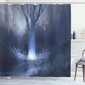 Ambesonne Floral Shower Curtain, Illustration of Poppy Flowers Oil Painting on Canvas Romantic Design Print, Cloth Fabric Bathroom Decor Set with Hooks, 69″ W x 70″ L, Yellow Orange(Dark Purple Pale Blue)