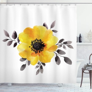 Ambesonne Floral Shower Curtain, Illustration of Poppy Flowers Oil Painting on Canvas Romantic Design Print, Cloth Fabric Bathroom Decor Set with Hooks, 69″ W x 70″ L, Yellow Orange(Mustard Grey)