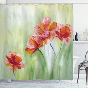 Ambesonne Floral Shower Curtain, Illustration of Poppy Flowers Oil Painting on Canvas Romantic Design Print, Cloth Fabric Bathroom Decor Set with Hooks, 69″ W x 70″ L, Yellow Orange(Yellow Orange)