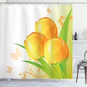 Ambesonne Floral Shower Curtain, Illustration of Poppy Flowers Oil Painting on Canvas Romantic Design Print, Cloth Fabric Bathroom Decor Set with Hooks, 69″ W x 70″ L, Yellow Orange(Lime Green)