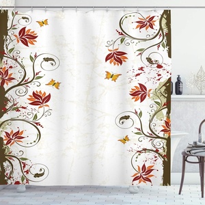Ambesonne Floral Shower Curtain, Illustration of Poppy Flowers Oil Painting on Canvas Romantic Design Print, Cloth Fabric Bathroom Decor Set with Hooks, 69″ W x 70″ L, Yellow Orange(Green Burgundy)