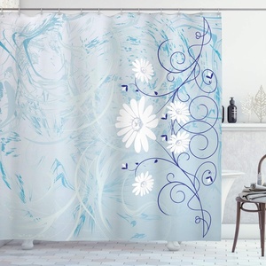 Ambesonne Floral Shower Curtain, Illustration of Poppy Flowers Oil Painting on Canvas Romantic Design Print, Cloth Fabric Bathroom Decor Set with Hooks, 69″ W x 70″ L, Yellow Orange(Pale Blue and White)