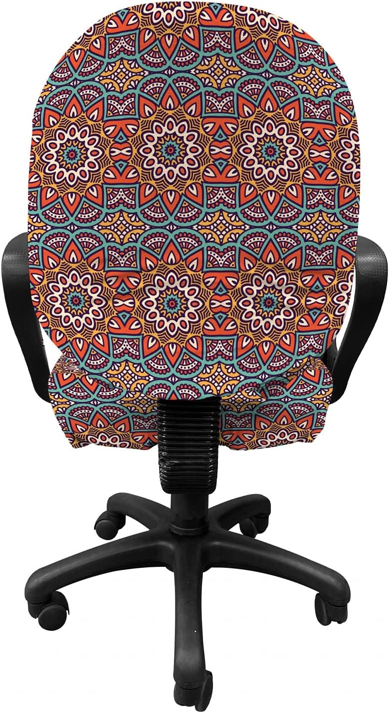 image:imageAmbesonne Cartoon Office Chair Slipcover Xray Part of an Abstract Skeleton Image in Repetitive Grunge Pattern Protective Stretch Decorative Fabric Cover Standard Size Ivory CharcoalTurquoise Orange