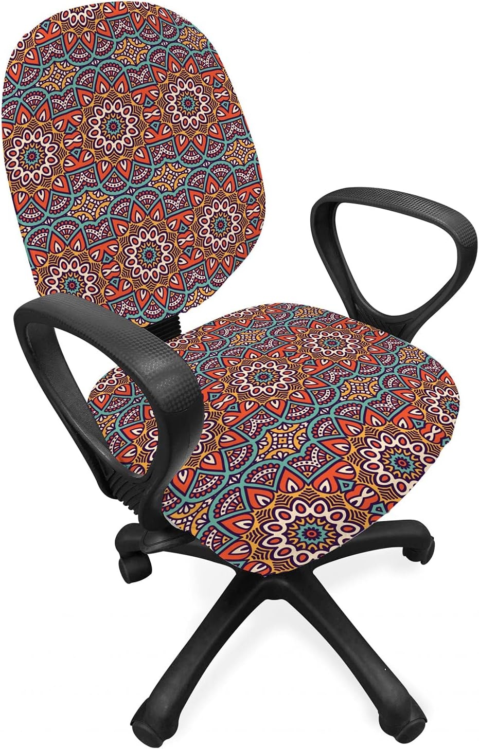 image:imageAmbesonne Cartoon Office Chair Slipcover Xray Part of an Abstract Skeleton Image in Repetitive Grunge Pattern Protective Stretch Decorative Fabric Cover Standard Size Ivory CharcoalTurquoise Orange