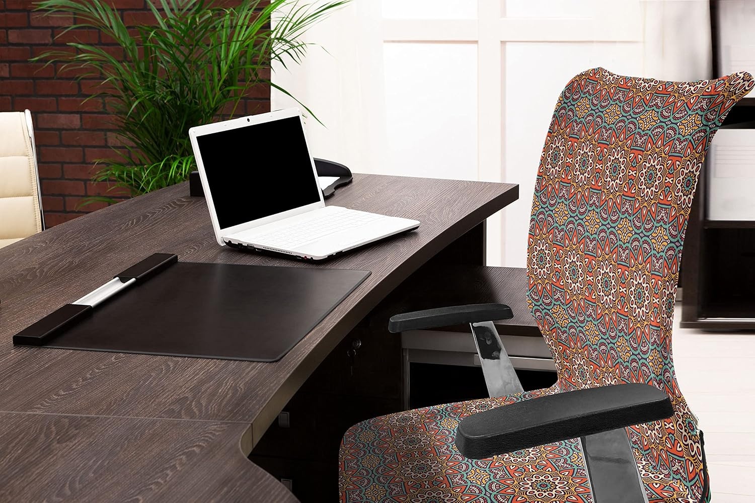 image:imageAmbesonne Cartoon Office Chair Slipcover Xray Part of an Abstract Skeleton Image in Repetitive Grunge Pattern Protective Stretch Decorative Fabric Cover Standard Size Ivory CharcoalTurquoise Orange