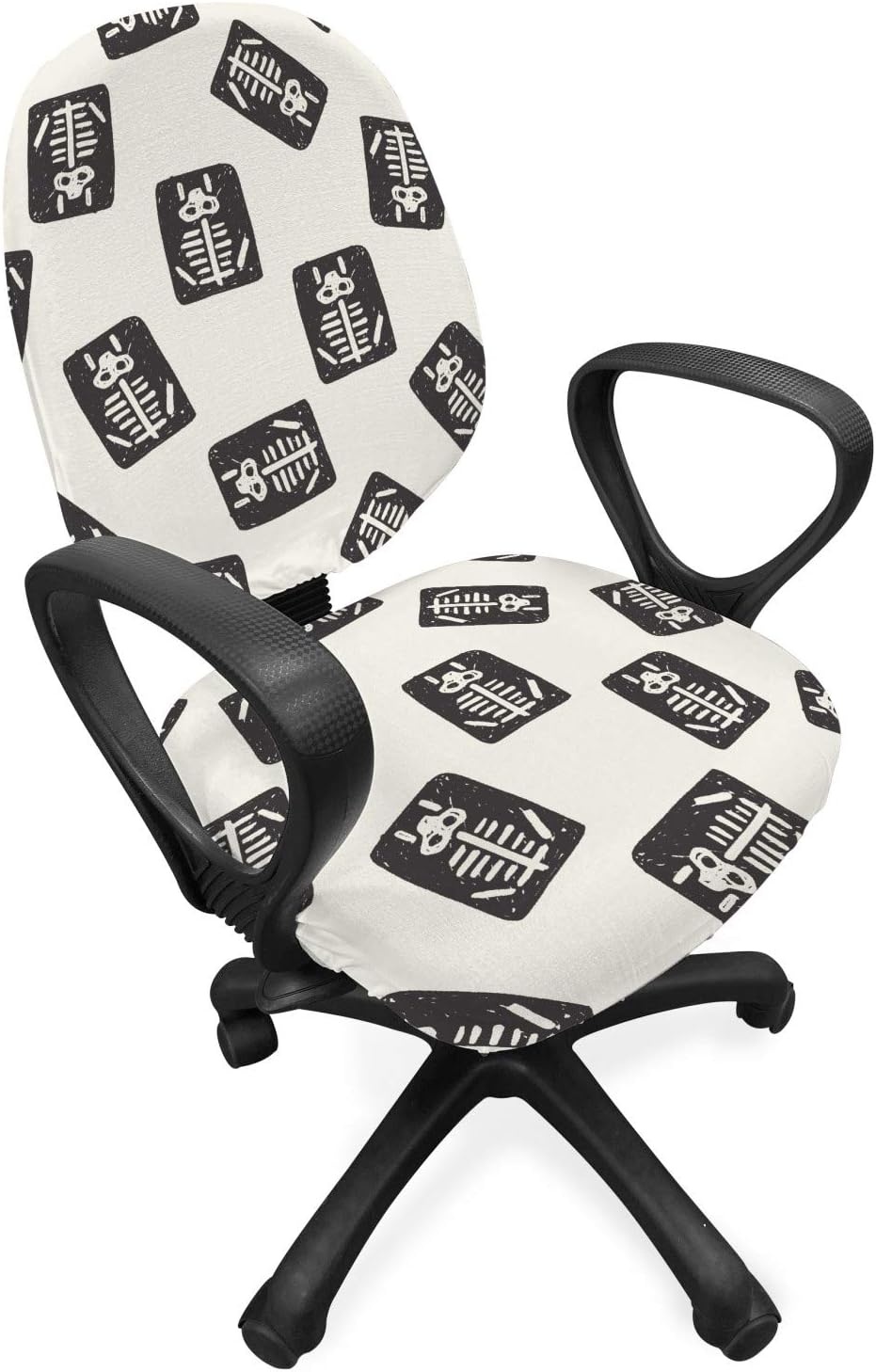 image:imageAmbesonne Cartoon Office Chair Slipcover Xray Part of an Abstract Skeleton Image in Repetitive Grunge Pattern Protective Stretch Decorative Fabric Cover Standard Size Ivory CharcoalIvory Charcoal