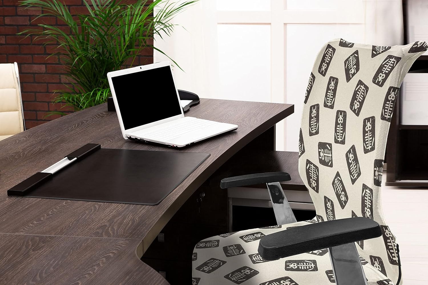 image:imageAmbesonne Cartoon Office Chair Slipcover Xray Part of an Abstract Skeleton Image in Repetitive Grunge Pattern Protective Stretch Decorative Fabric Cover Standard Size Ivory CharcoalIvory Charcoal