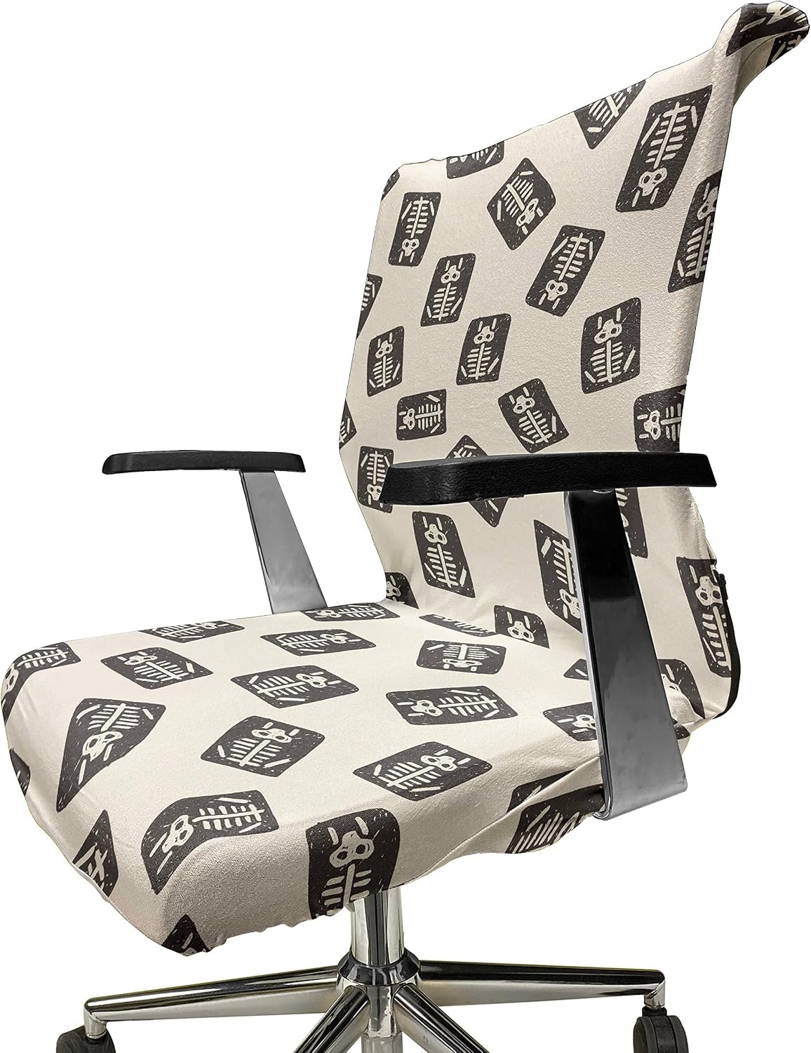 image:imageAmbesonne Cartoon Office Chair Slipcover Xray Part of an Abstract Skeleton Image in Repetitive Grunge Pattern Protective Stretch Decorative Fabric Cover Standard Size Ivory CharcoalIvory Charcoal