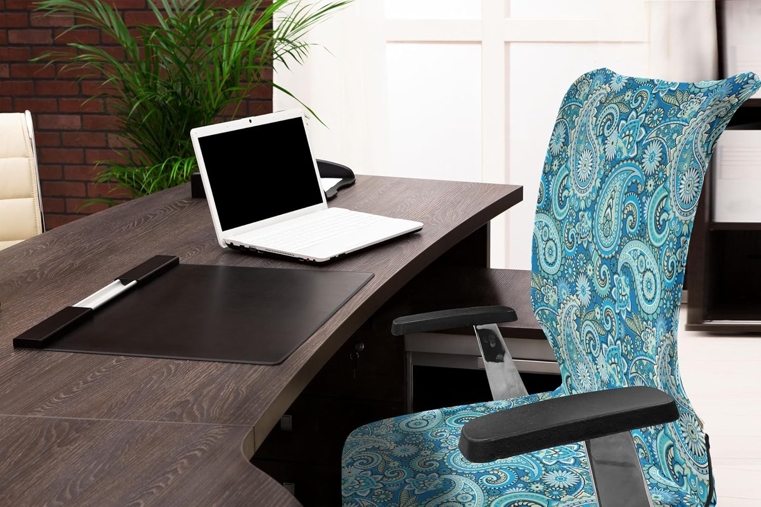 image:imageAmbesonne Cartoon Office Chair Slipcover Xray Part of an Abstract Skeleton Image in Repetitive Grunge Pattern Protective Stretch Decorative Fabric Cover Standard Size Ivory CharcoalBlue Green