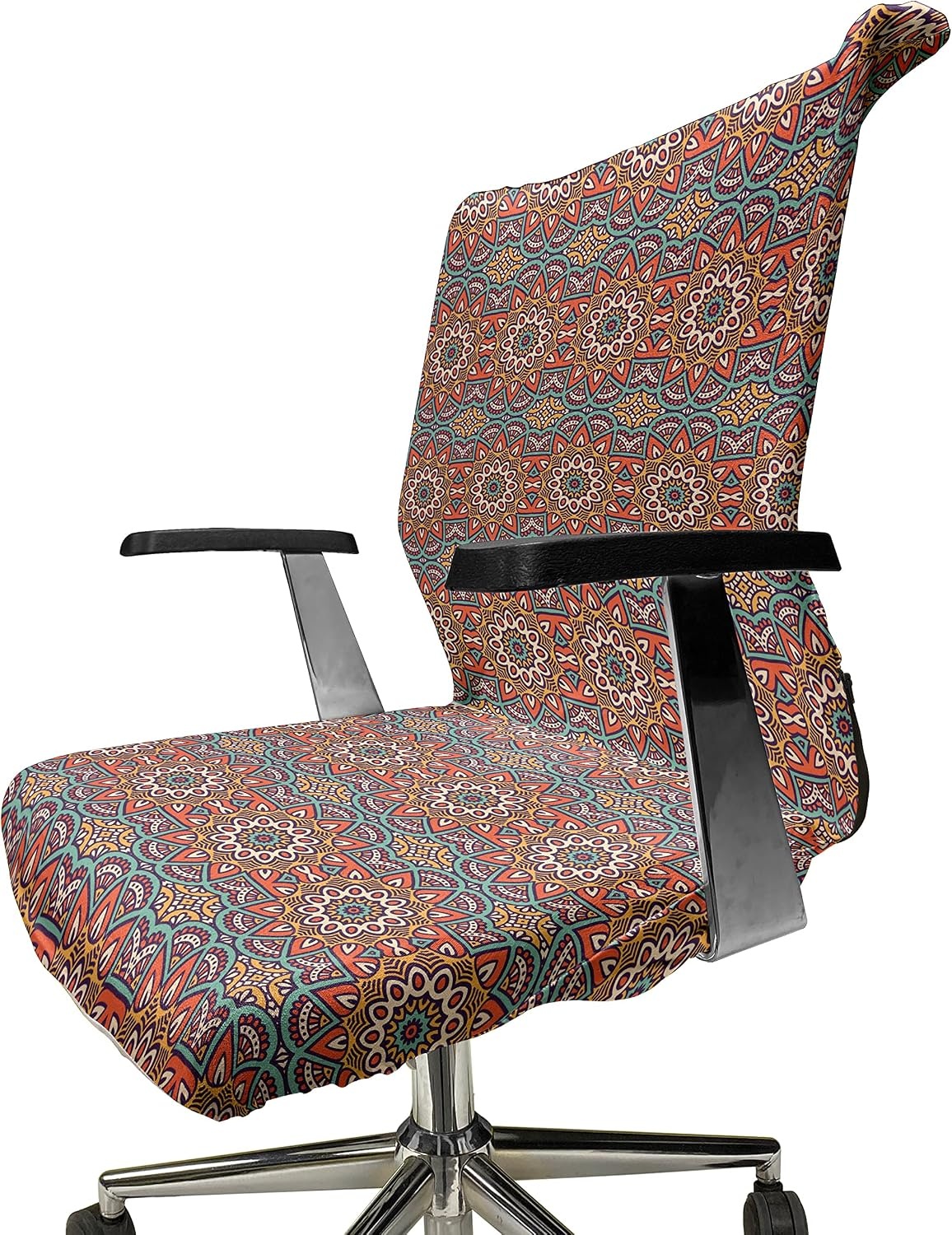 image:imageAmbesonne Cartoon Office Chair Slipcover Xray Part of an Abstract Skeleton Image in Repetitive Grunge Pattern Protective Stretch Decorative Fabric Cover Standard Size Ivory CharcoalTurquoise Orange