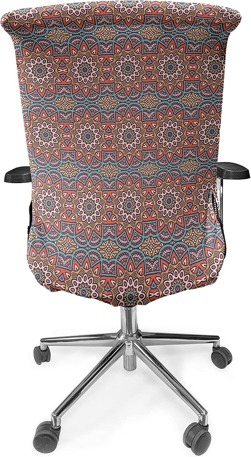 image:imageAmbesonne Cartoon Office Chair Slipcover Xray Part of an Abstract Skeleton Image in Repetitive Grunge Pattern Protective Stretch Decorative Fabric Cover Standard Size Ivory CharcoalTurquoise Orange