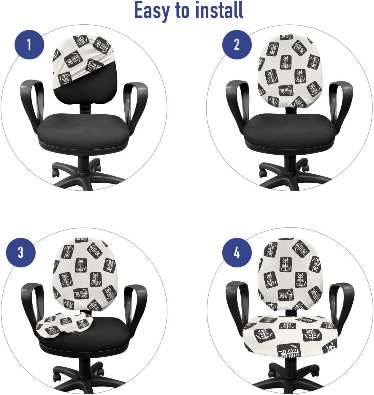 image:imageAmbesonne Cartoon Office Chair Slipcover Xray Part of an Abstract Skeleton Image in Repetitive Grunge Pattern Protective Stretch Decorative Fabric Cover Standard Size Ivory CharcoalIvory Charcoal