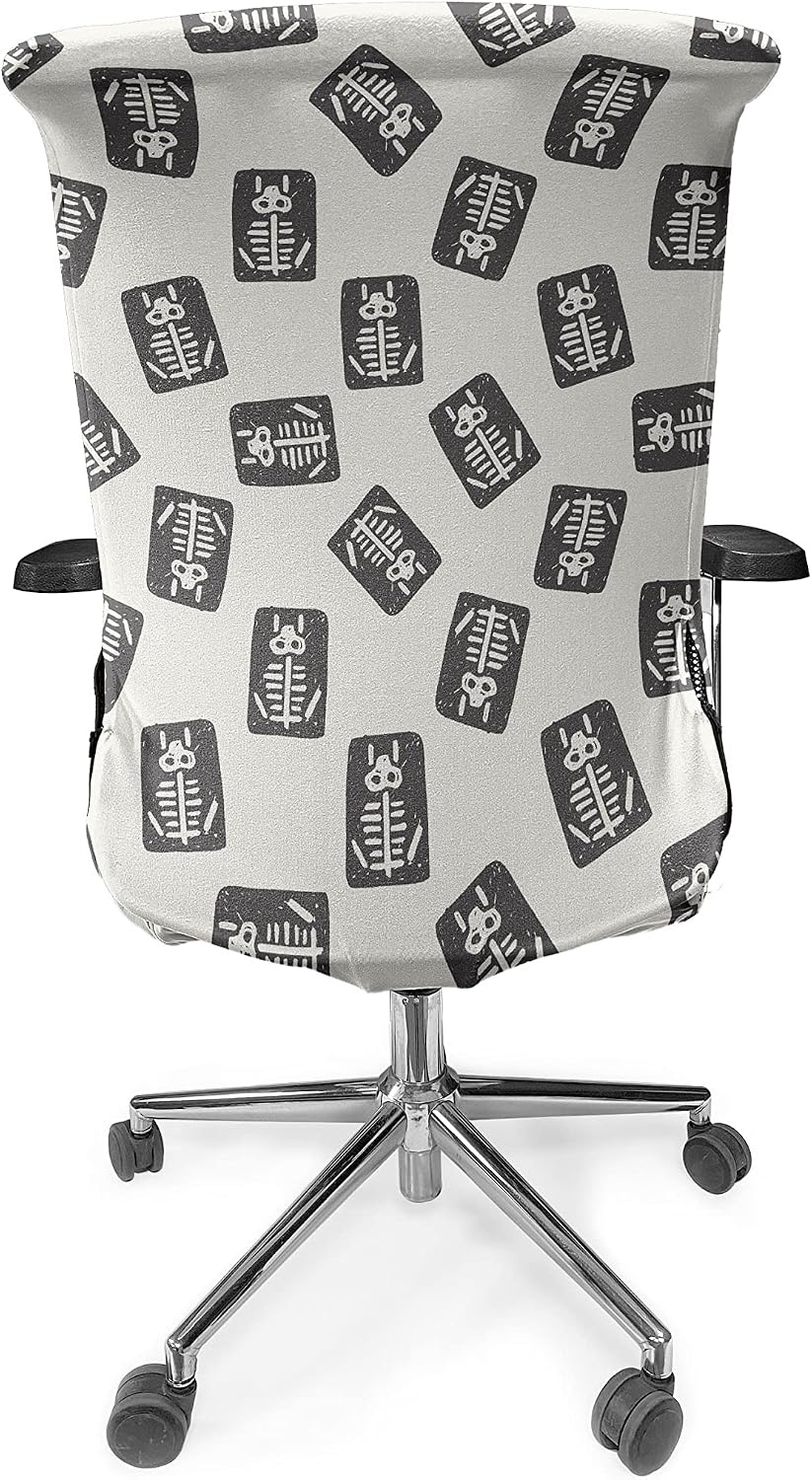 image:imageAmbesonne Cartoon Office Chair Slipcover Xray Part of an Abstract Skeleton Image in Repetitive Grunge Pattern Protective Stretch Decorative Fabric Cover Standard Size Ivory CharcoalIvory Charcoal
