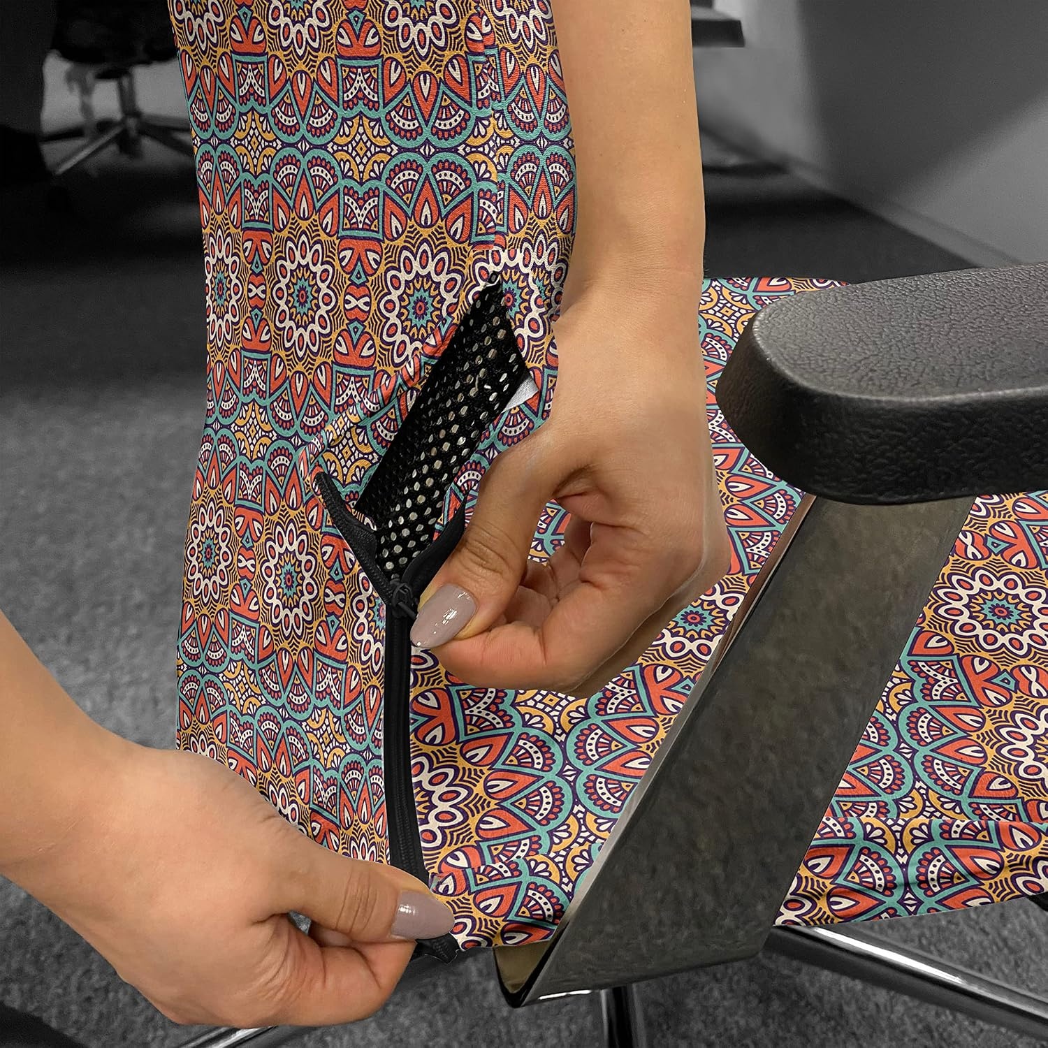 image:imageAmbesonne Cartoon Office Chair Slipcover Xray Part of an Abstract Skeleton Image in Repetitive Grunge Pattern Protective Stretch Decorative Fabric Cover Standard Size Ivory CharcoalTurquoise Orange