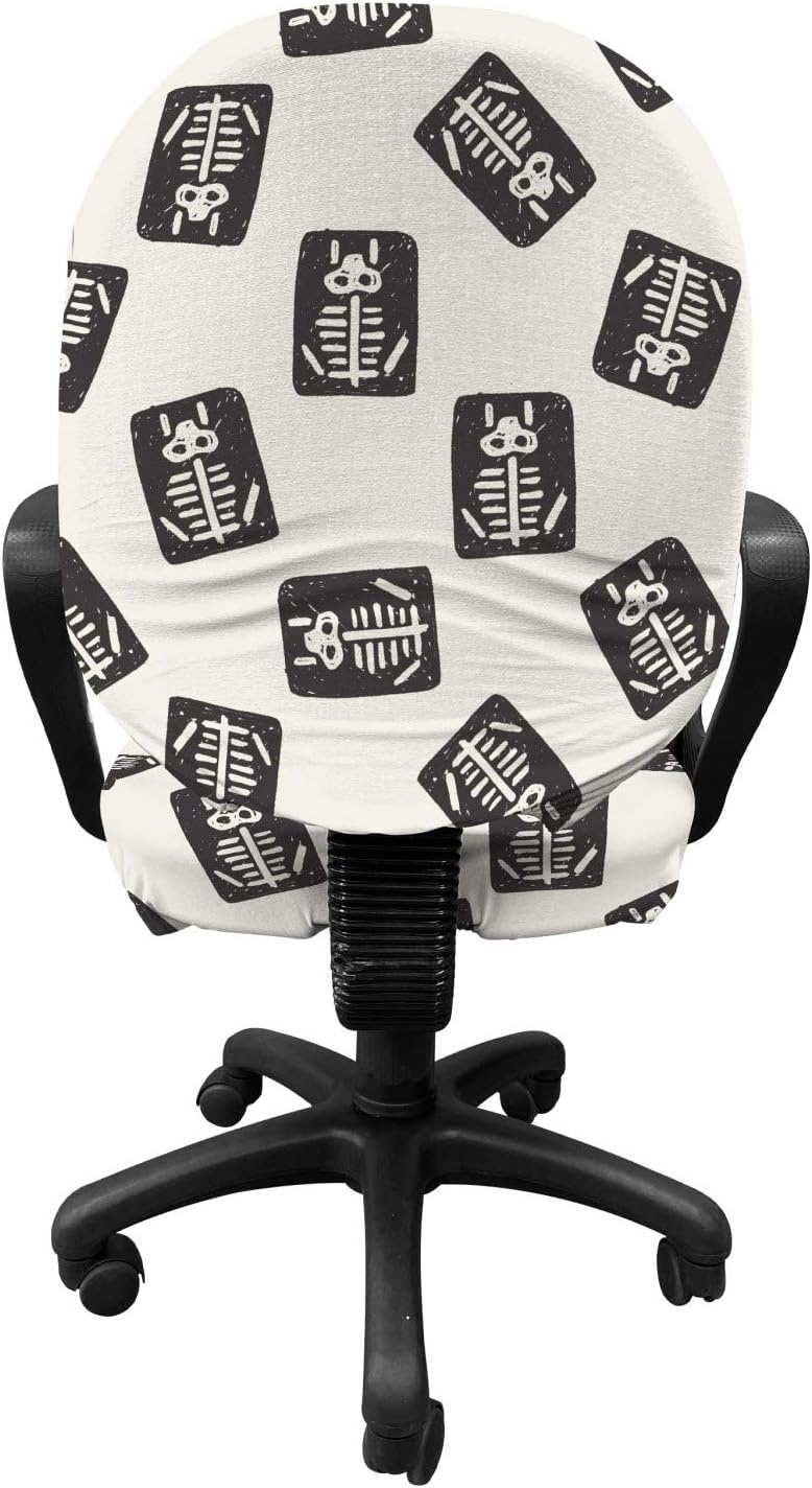 image:imageAmbesonne Cartoon Office Chair Slipcover Xray Part of an Abstract Skeleton Image in Repetitive Grunge Pattern Protective Stretch Decorative Fabric Cover Standard Size Ivory CharcoalIvory Charcoal
