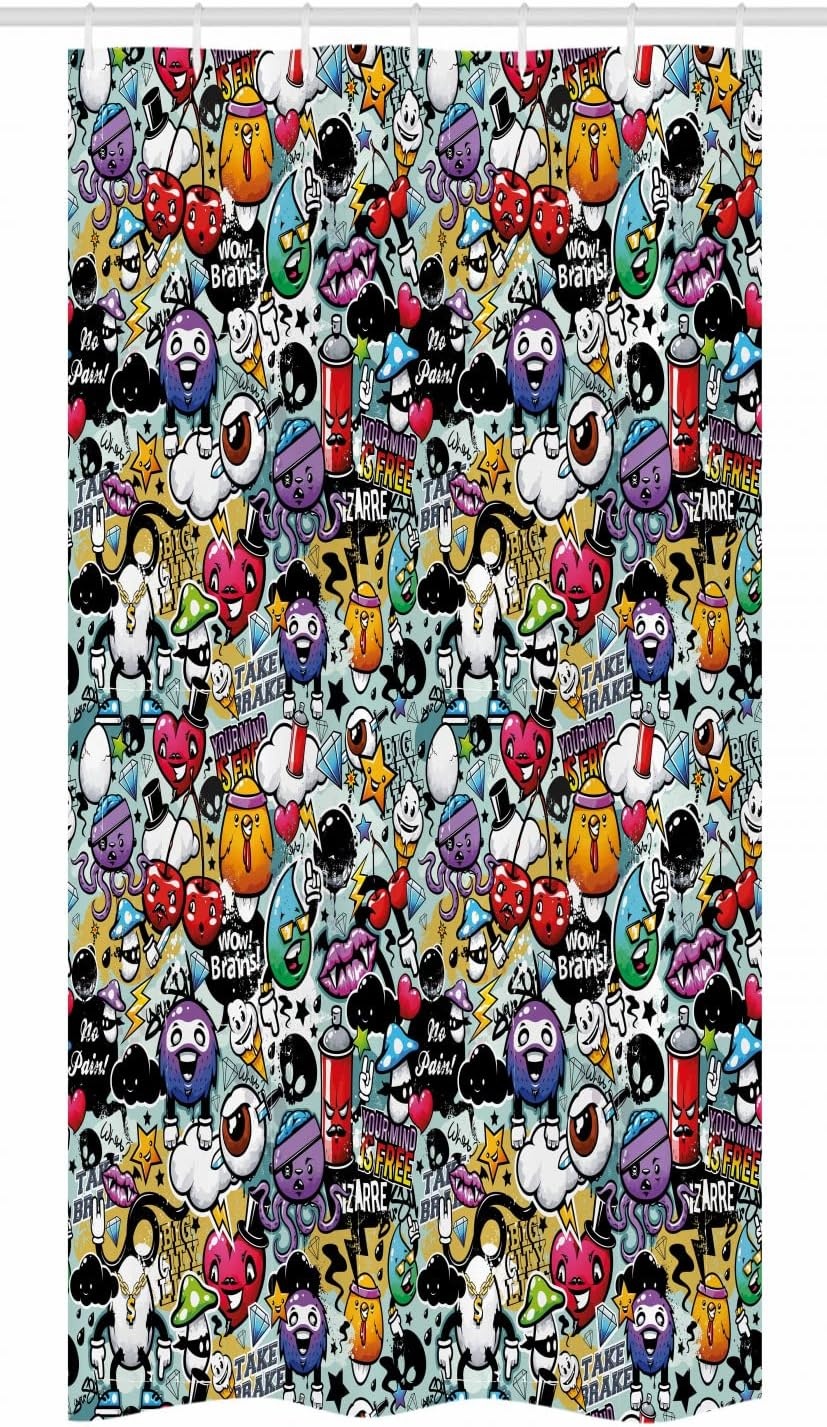 image:imageAmbesonne Cartoon Shower Curtain Graffiti Creatures with Spray Tanks Animals and Writings Vibrant Colored Image Cloth Fabric Bathroom Decor Set with Hooks 69 W x 75 L Violet36W x 72L Pack of 1