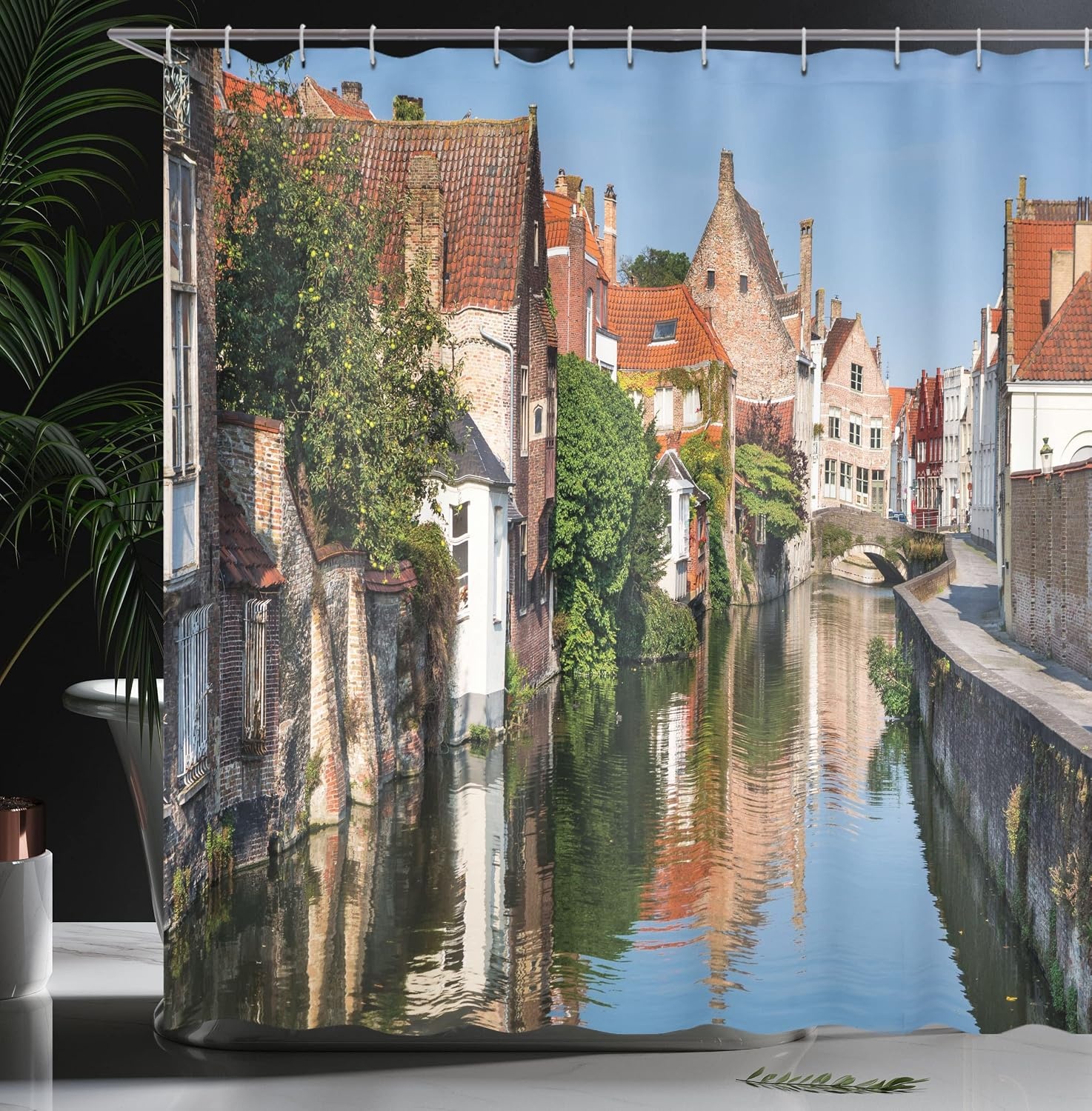 image:imageAmbesonne Coastal Shower Curtain Romantic Wooden Bungalow on The Water Deckchairs Maldives Beach Summer Relax Cloth Fabric Bathroom Decor Set with Hooks 69 W x 84 L Brown BlueCoral Green