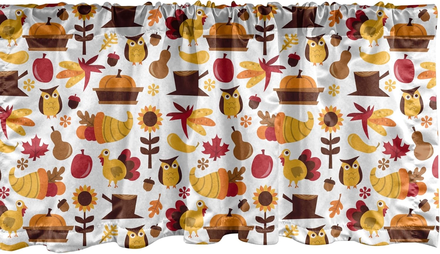 image:imageAmbesonne Harvest Window Valance Cartoon Fall Composition Nuts Maple Leaves Owls Roosters Pumpkins Curtain Valance for Kitchen Bedroom Decor with Rod Pocket 54 X 18 Orange RedOrange Red