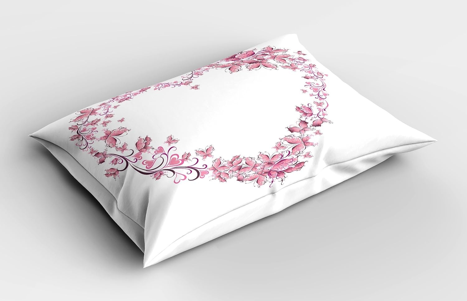 image:imageAmbesonne Love Pillow Sham Floral Love Romantic Shape Heart of Butterflies Valentines Day Flowers Ornamental Decorative Standard King Size Printed Pillowcase 36 X 20 Rose White