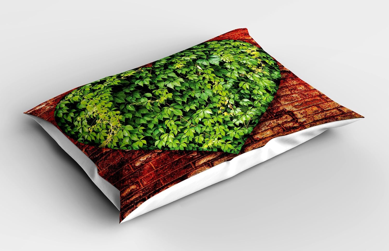 image:imageAmbesonne Love Pillow Sham Heart Shaped Curve on Brick Wall with Full of Leaves Valentines Romance Print Decorative Standard Size Printed Pillowcase 26 X 20 Red Lime Green