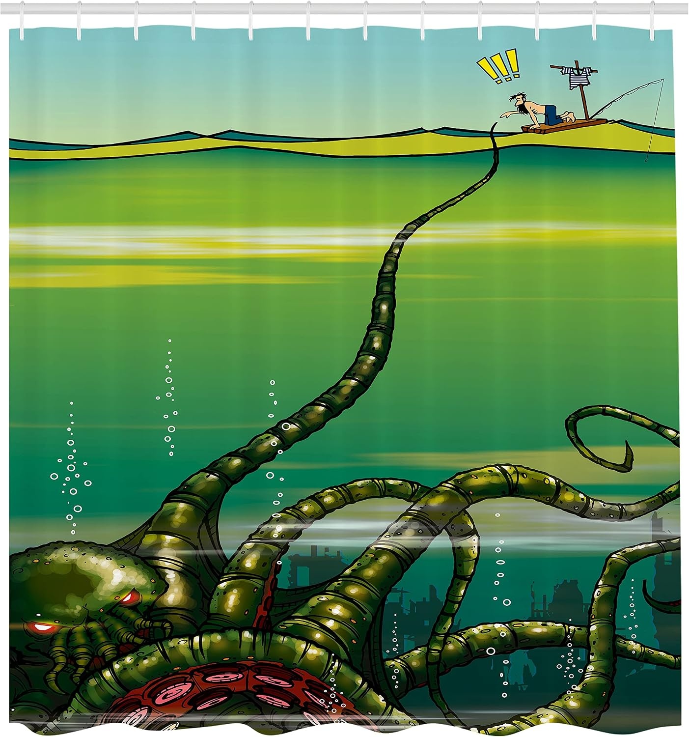 image:imageAmbesonne Octopus Shower Curtain Cartoon Monster Kraken Octopus with Giant Tentacles Underwater with a Sailor Retro Art Cloth Fabric Bathroom Decor Set with Hooks 69 W x 75 L Green107W x 134L Pack of 1