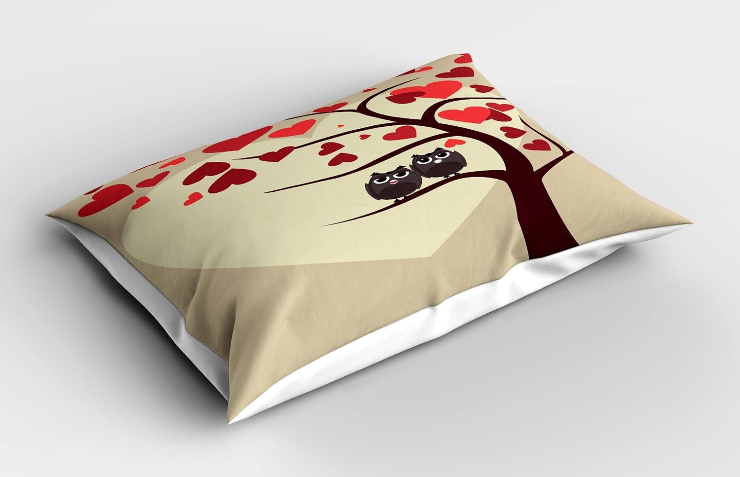 image:imageAmbesonne Owls Pillow Sham Owl Couples Sitting on Branch Valentine Tree Valentines Day Anniversary Artwork Decorative Standard Size Printed Pillowcase 26 X 20 Red Brown Ivory