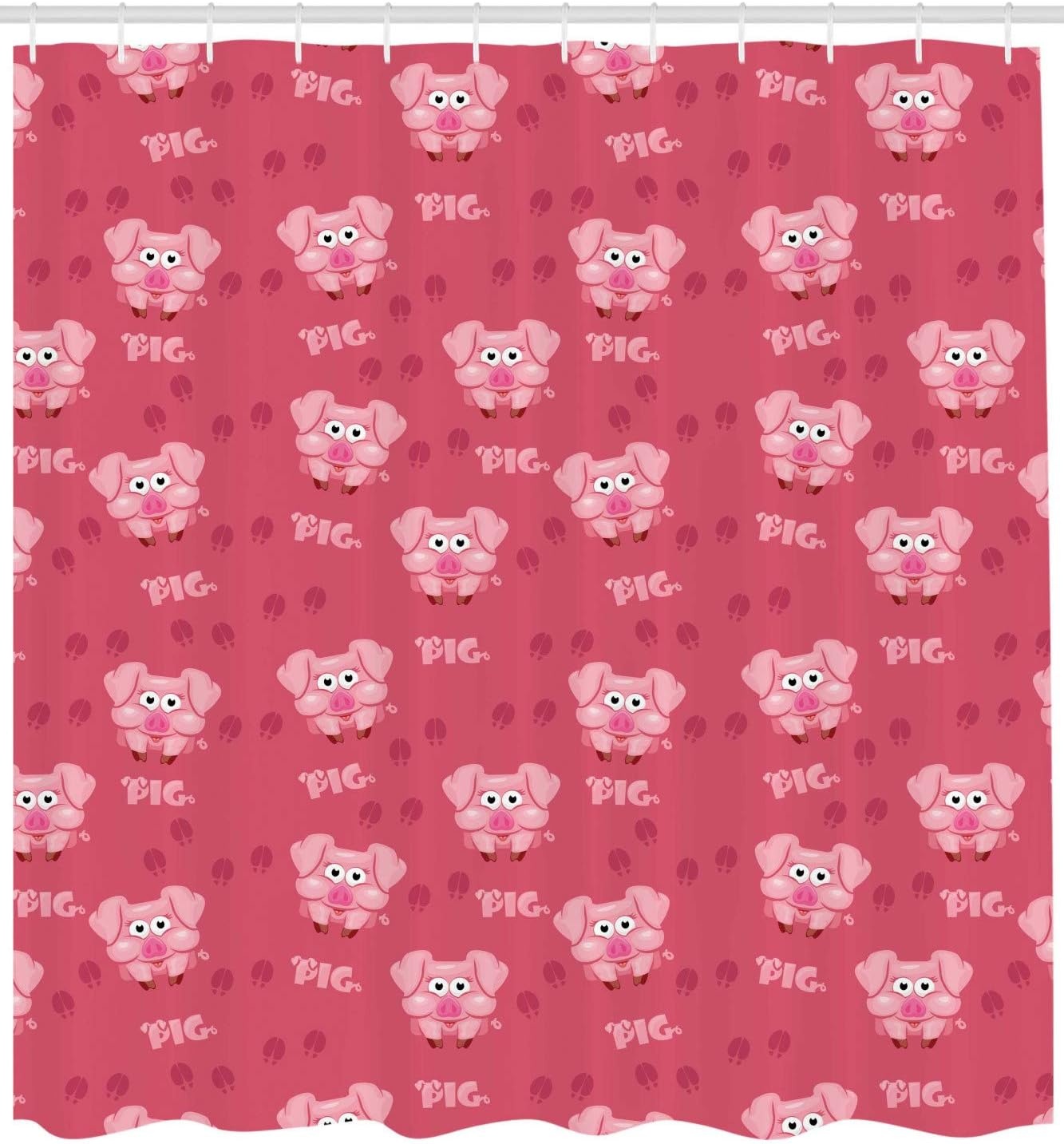 image:imageAmbesonne Pig Shower Curtain Square Cartoon Animal Hog Cheering Greeting Running Towards Humorous Artwork Farmland Life Cloth Fabric Bathroom Decor Set with Hooks 69 W x 70 L Pink and Pale Pink69W x 70L Pack of 1