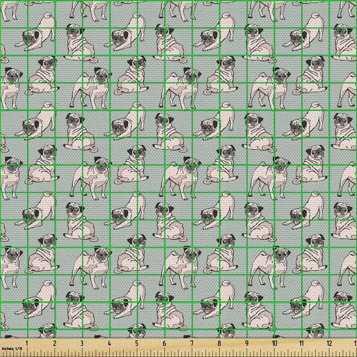 image:imageAmbesonne Pug Fabric by The Yard Dogs Various States Sitting Standing Stretching Cartoon Style Pet Drawing Decorative Fabric for Upholstery and Home Accents 3 Yards TurquoiseTurquoise