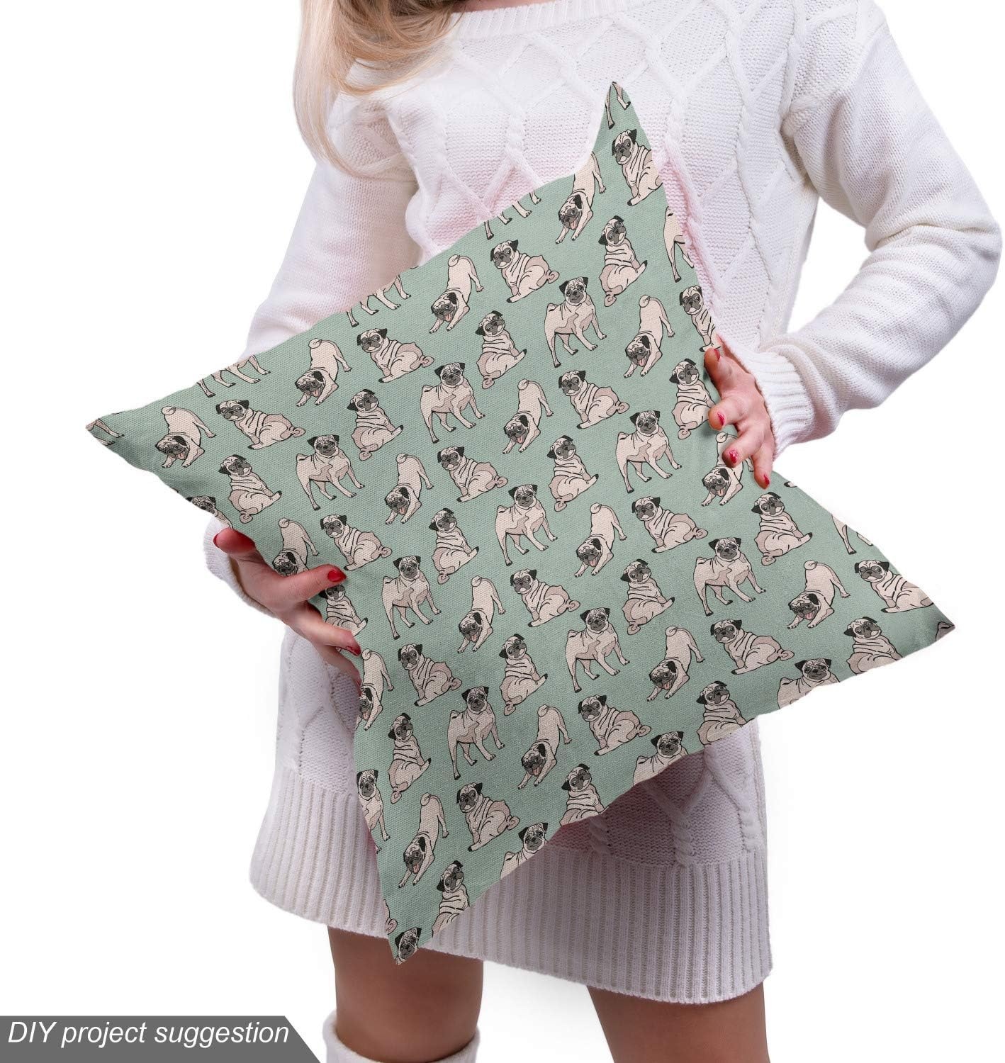image:imageAmbesonne Pug Fabric by The Yard Dogs Various States Sitting Standing Stretching Cartoon Style Pet Drawing Decorative Fabric for Upholstery and Home Accents 3 Yards TurquoiseTurquoise