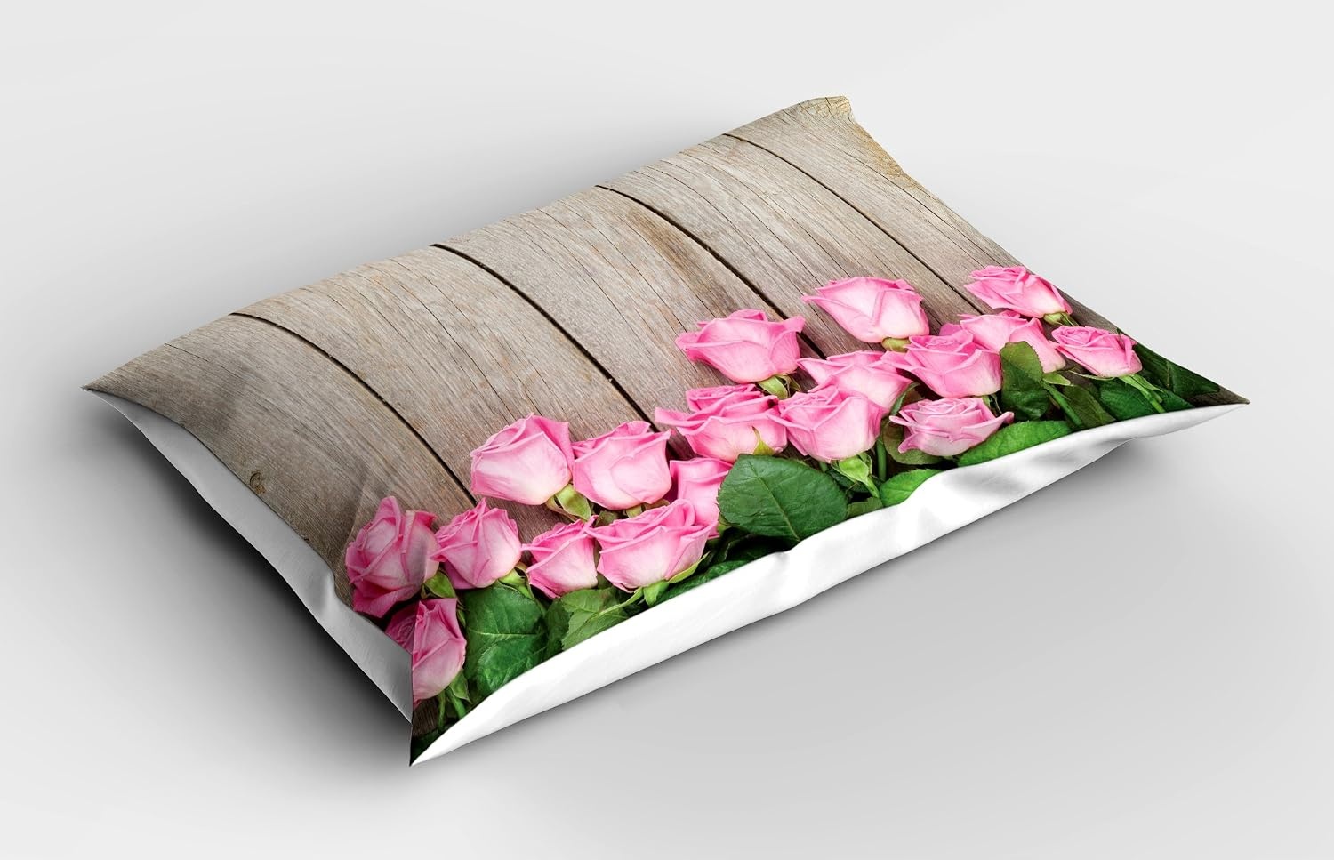 image:imageAmbesonne Rose Pillow Sham Valentines Day Background with Pink Roses Over Wooden Table Top View Picture Decorative Standard King Size Printed Pillowcase 36 X 20 Pale Pink Green Tan