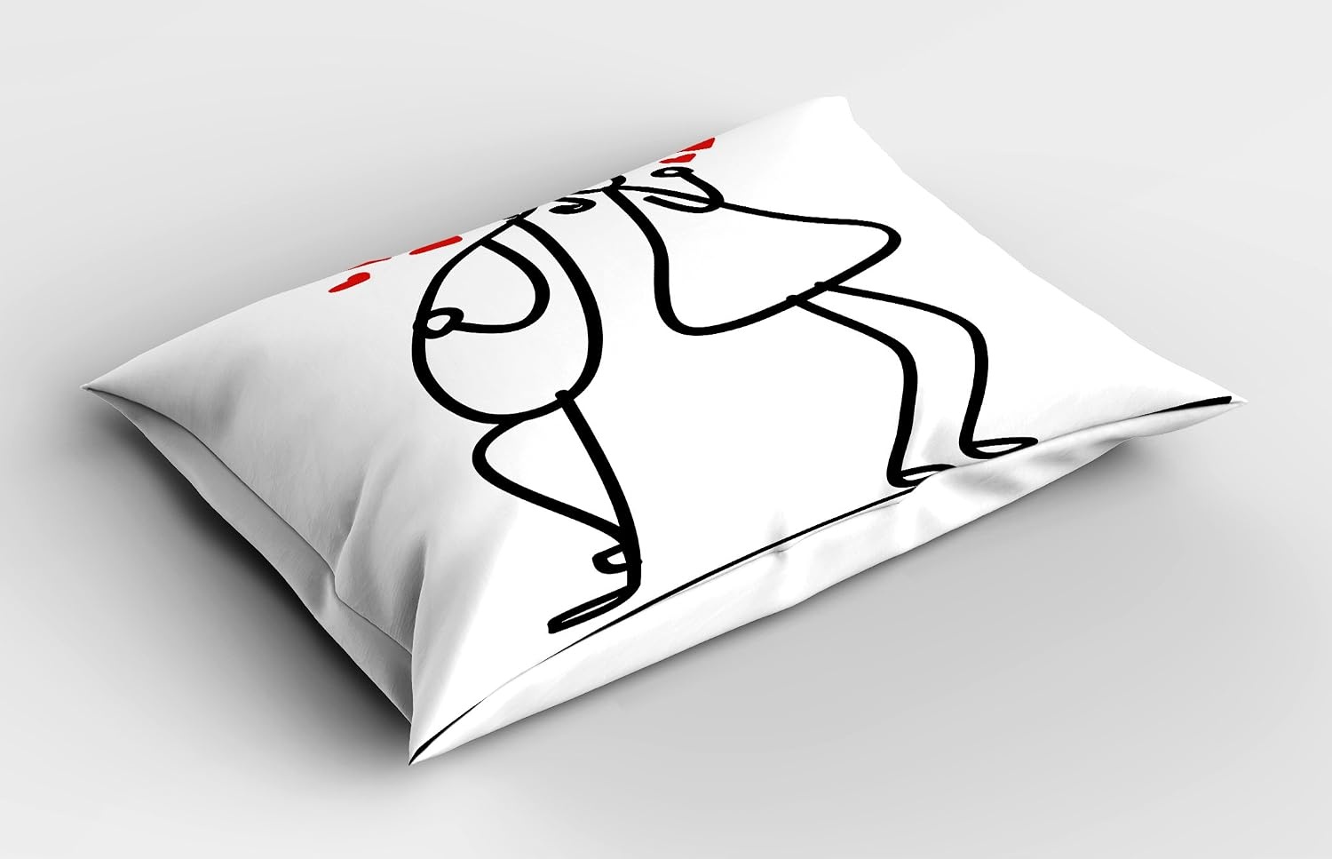 image:imageAmbesonne Valentine Pillow Sham Cartoon Style Hand Drawn Romantic Couple with Little Red Hearts Love Theme Decorative Standard King Size Printed Pillowcase 36 X 20 Red Black White