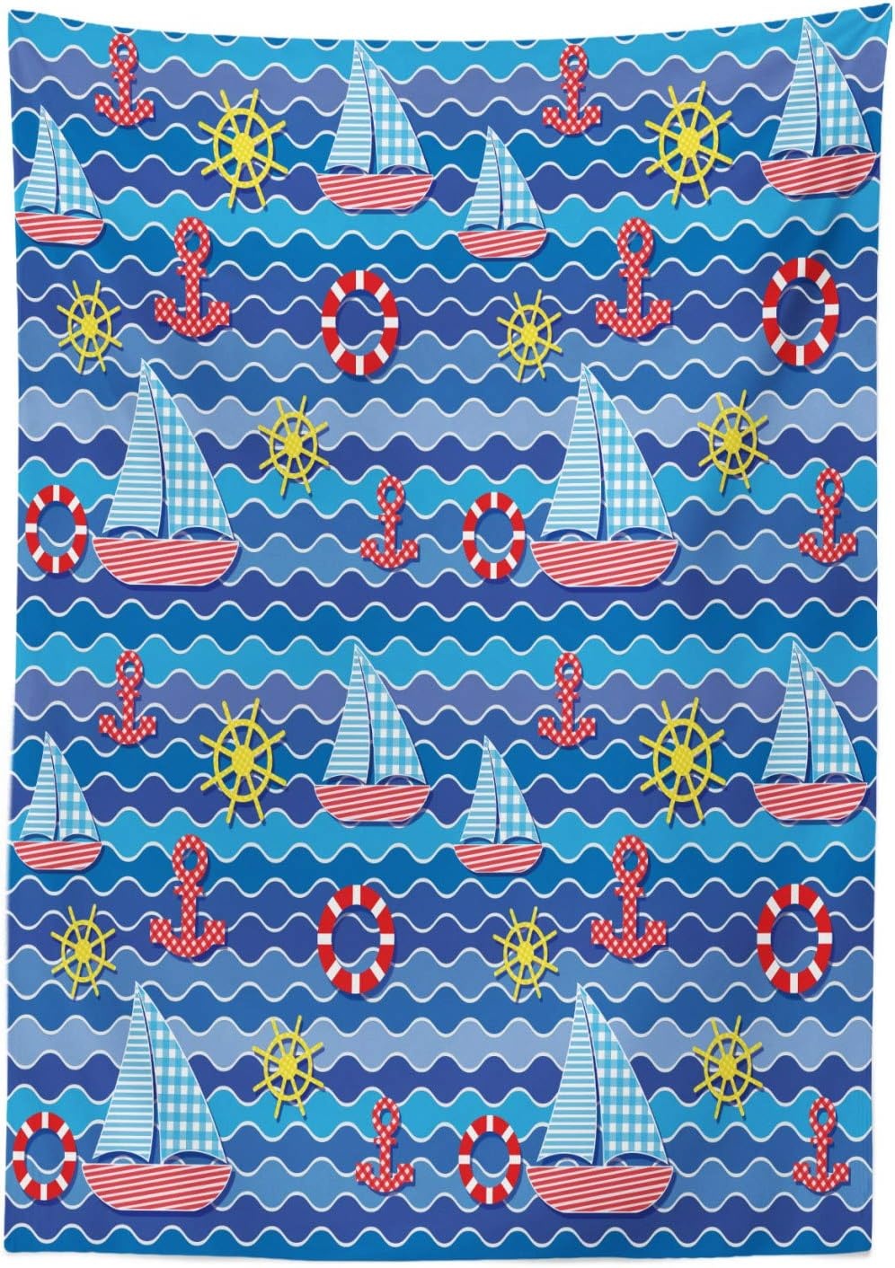 image:imageAmbesonne Whale Tablecloth Happy Animals Cartoon Characters Mollusc Rocks Sun Rays Comic Artwork Rectangular Table Cover for Dining Room Kitchen Decor 52 X 70 Sky BlueBlue Red