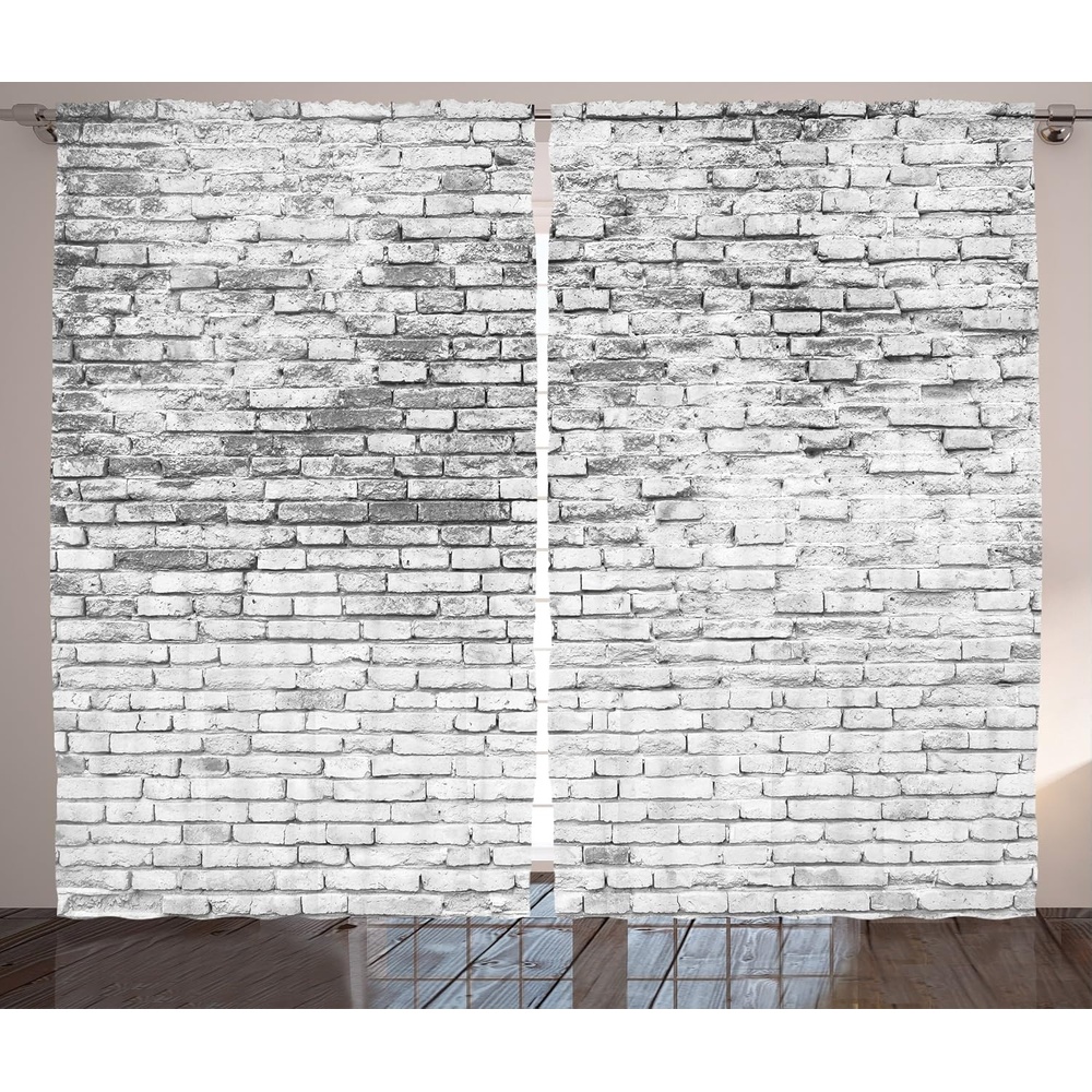 image:imageAmbesonne Brick Wall Curtains Neutral Tone Look Worn and Cracked Grunge Stained Street Masonry Architecture Image Rustic Print Living Room Bedroom Window Drapes 2 Panel Set 108 X 90 Grey White
