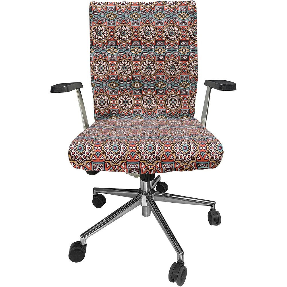 image:imageAmbesonne Cartoon Office Chair Slipcover Xray Part of an Abstract Skeleton Image in Repetitive Grunge Pattern Protective Stretch Decorative Fabric Cover Standard Size Ivory CharcoalTurquoise Orange
