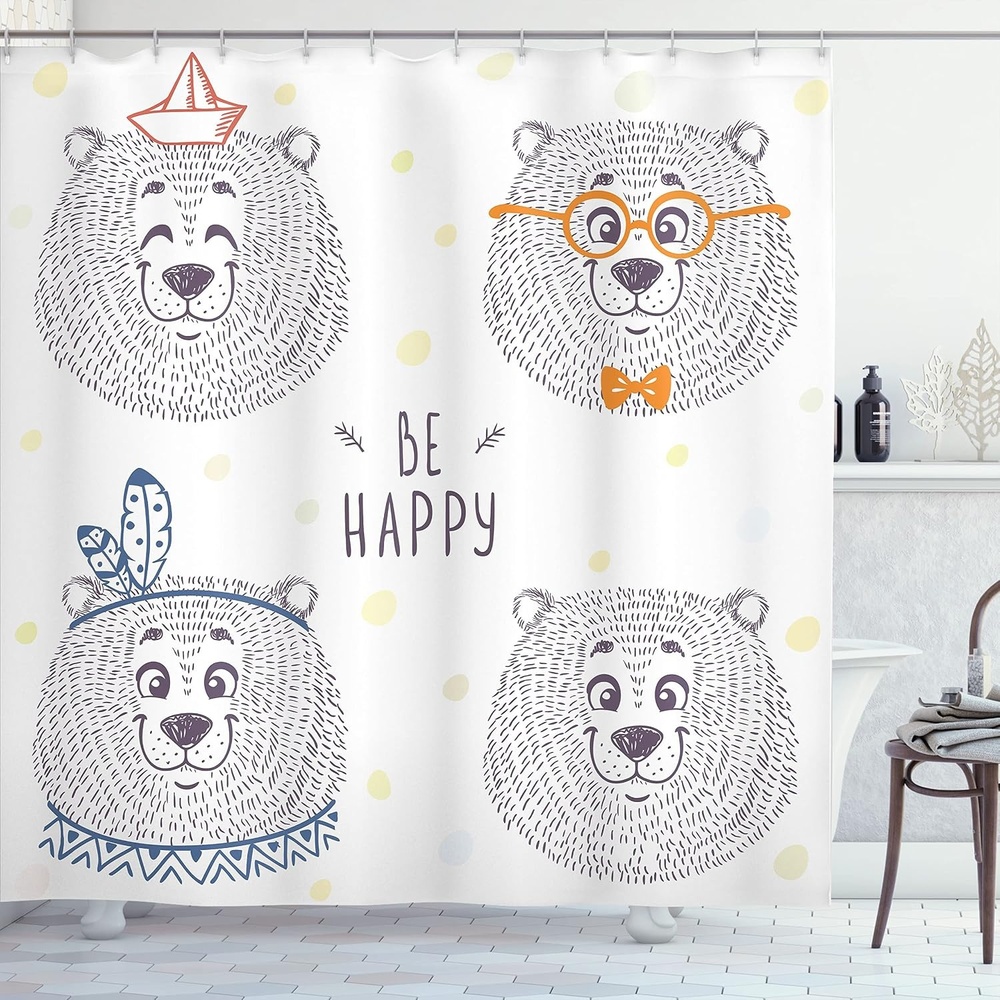 image:imageAmbesonne Cartoon Shower Curtain Themed Bear in Styles with Sketchy Hand Drawn Image Art Cloth Fabric Bathroom Decor Set with Hooks 69 W x 84 L Blue White69W x 75L Pack of 1